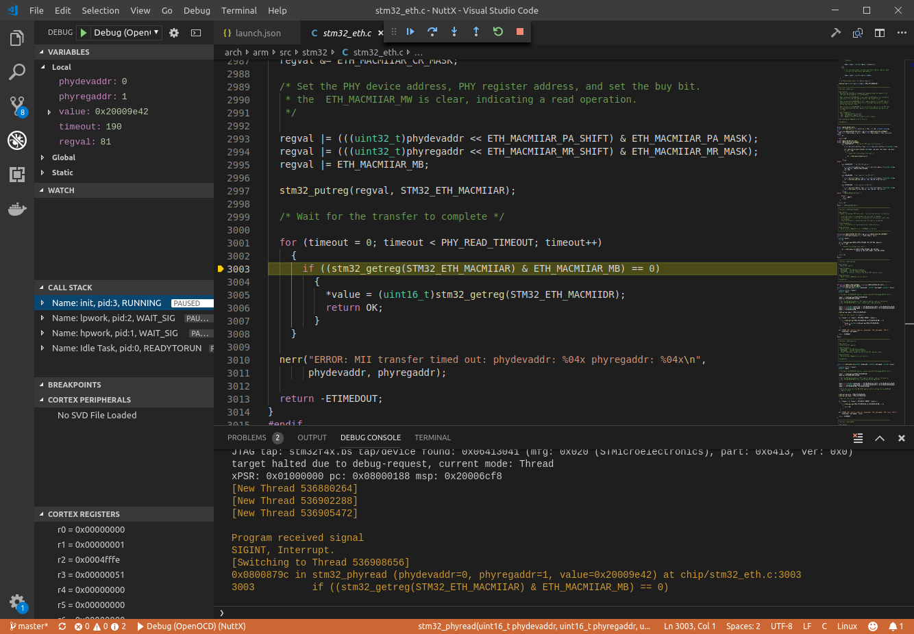 debug window with running code
