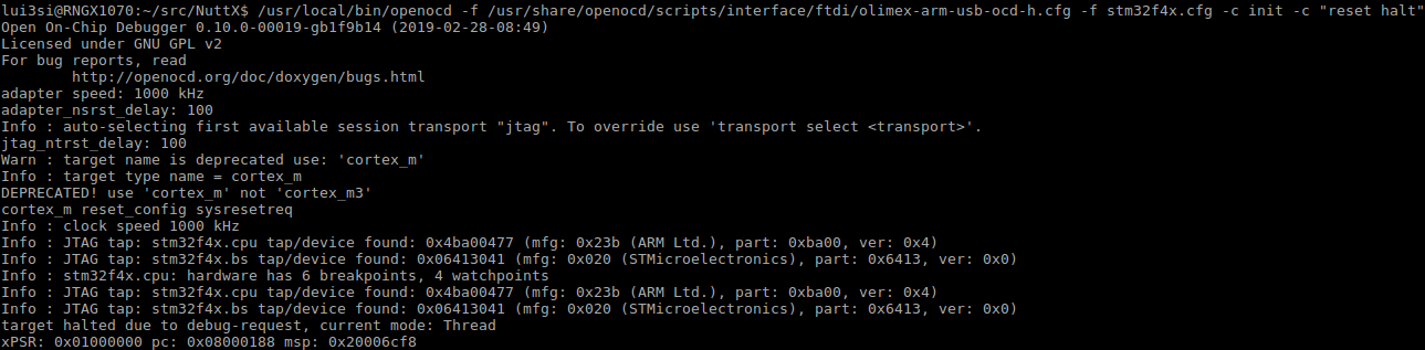 OpenOCD test output